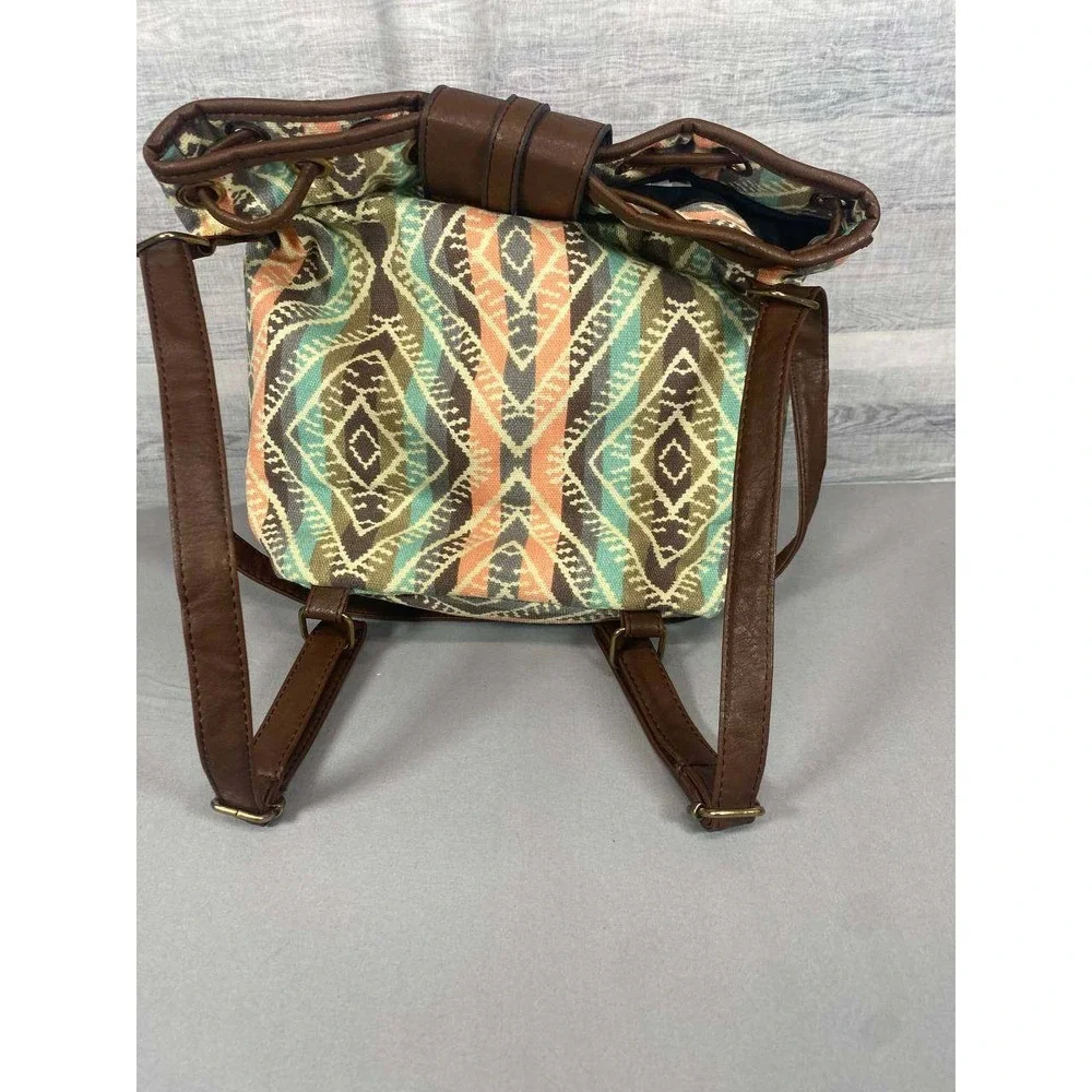 Unbranded Bucket‎ Bag Women Medium Multicolor Aztec Canvas Drawstring Backpack